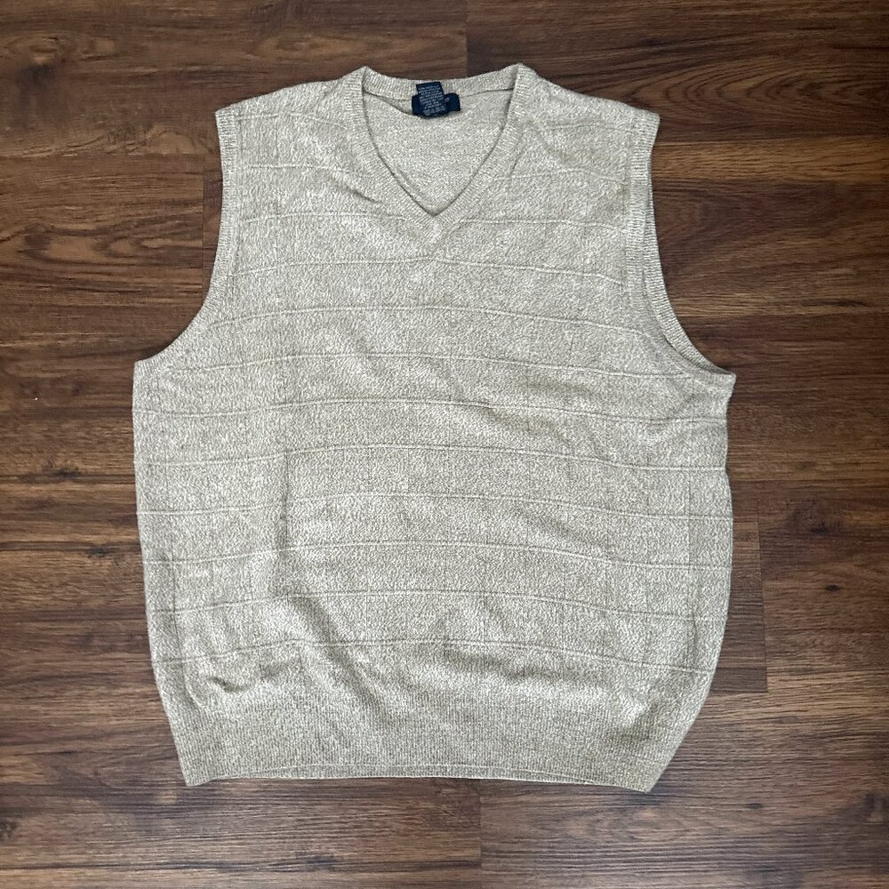 Dockers Men's Tan Sweater Vest 3-D Checkered Pattern Granpacore Preppy XL